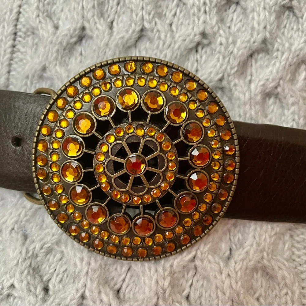 Rhinestone belt, real leather. Big buckle. - Picture 1 of 8
